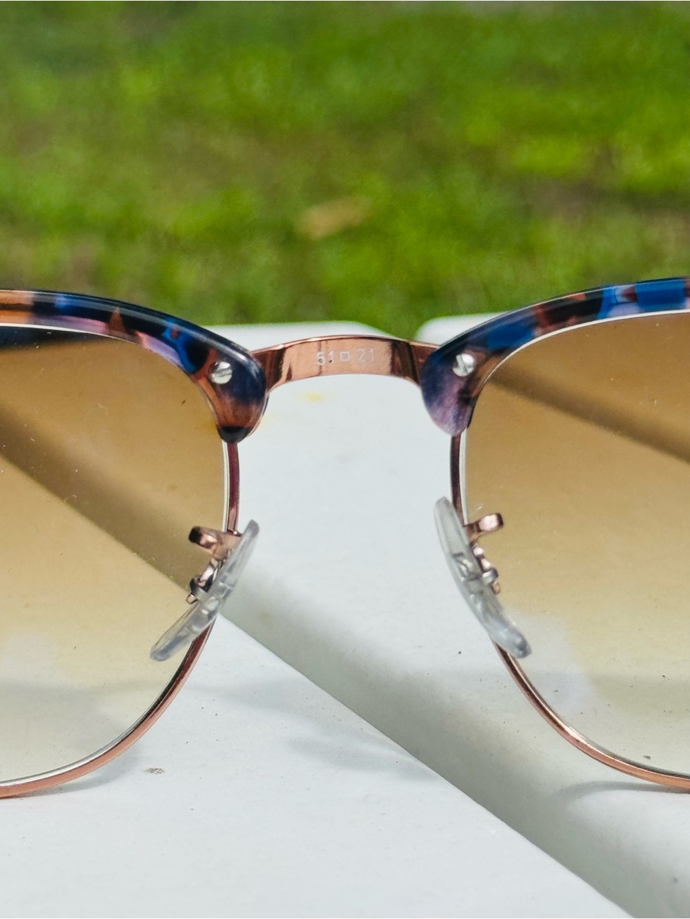 Ray-Ban Clubmaster Sunglasses - Blue Tortoise Top with Brown Gradient Lenses - Picture 7 of 8
